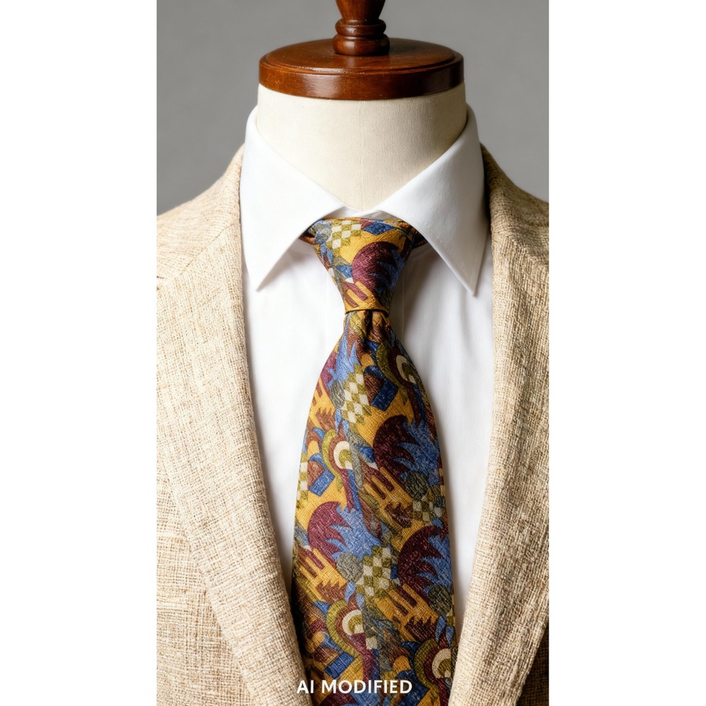 Audrey Buckner 100% European Silk Tie Hand Tailored Deco Geometric Bold